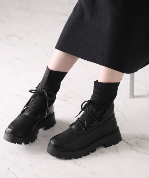 セール】厚底レースアップニットブーツ ZOZOTOWN+オフィシャル