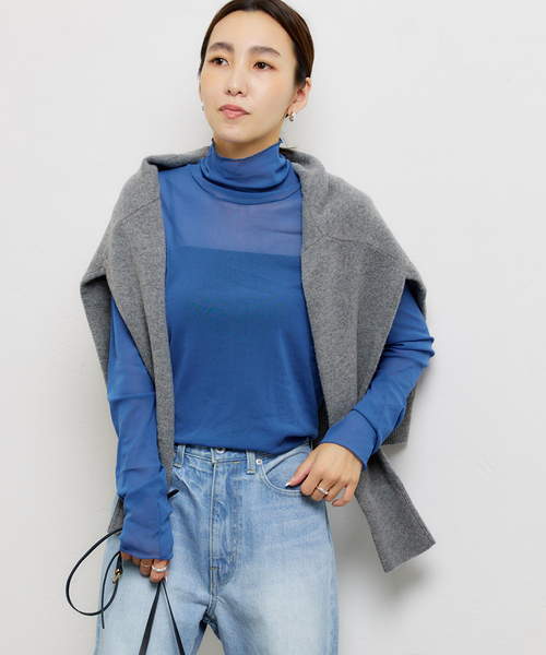 JOURNAL STANDARD（ジャーナルスタンダード）の「《追加》シアーネットハイネックプルオーバー（Tシャツ/カットソー・レディース・ライトグレー/ブラウン系その他/アイボリー/ブルー・FREE）」の16枚目の写真