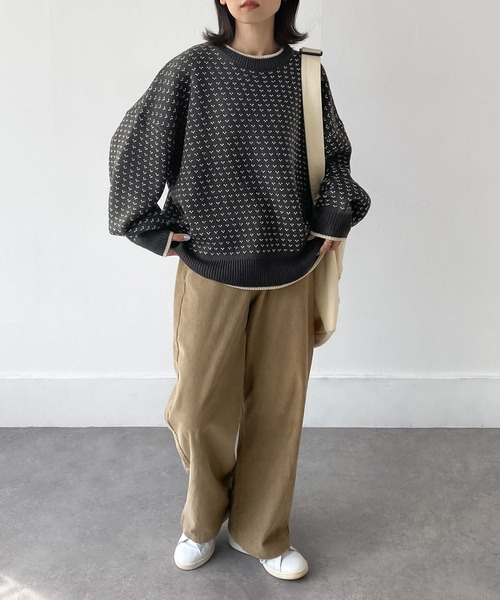 Chillfar（チルファー）の「アソートバーズアイカラーラインニット（ニット/セーター・レディース・チャコール/アイボリー/ホワイト系/杢グレー・FREE）」の14枚目の写真