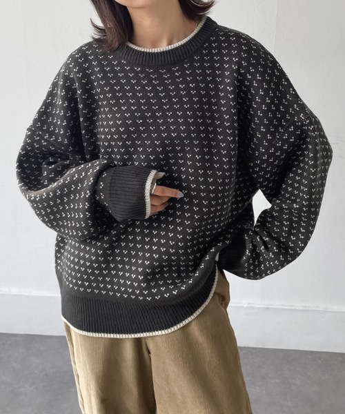 Chillfar（チルファー）の「アソートバーズアイカラーラインニット（ニット/セーター・レディース・チャコール/アイボリー/ホワイト系/杢グレー・FREE）」の15枚目の写真