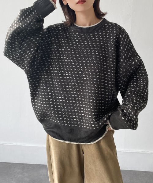 Chillfar（チルファー）の「アソートバーズアイカラーラインニット（ニット/セーター・レディース・チャコール/アイボリー/ホワイト系/杢グレー・FREE）」の16枚目の写真