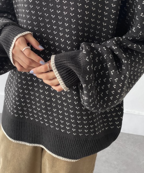 Chillfar（チルファー）の「アソートバーズアイカラーラインニット（ニット/セーター・レディース・チャコール/アイボリー/ホワイト系/杢グレー・FREE）」の18枚目の写真