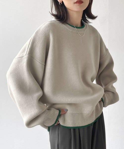 Chillfar（チルファー）の「アソートバーズアイカラーラインニット（ニット/セーター・レディース・チャコール/アイボリー/ホワイト系/杢グレー・FREE）」の6枚目の写真