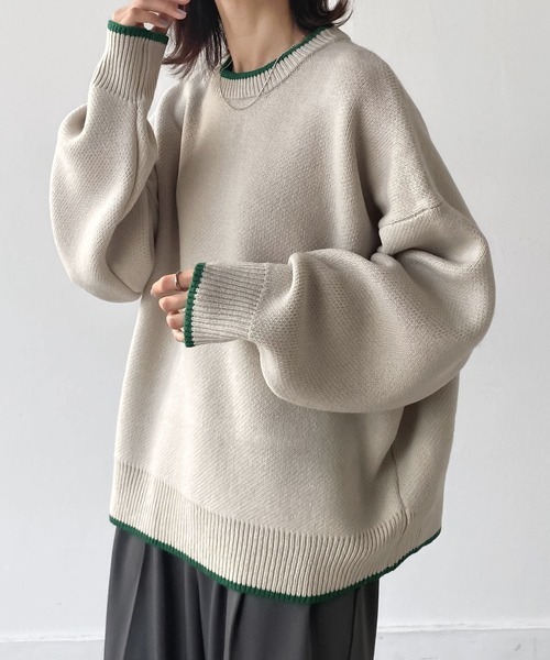 Chillfar（チルファー）の「アソートバーズアイカラーラインニット（ニット/セーター・レディース・チャコール/アイボリー/ホワイト系/杢グレー・FREE）」の8枚目の写真