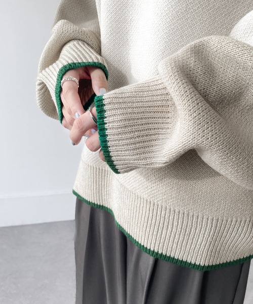 Chillfar（チルファー）の「アソートバーズアイカラーラインニット（ニット/セーター・レディース・チャコール/アイボリー/ホワイト系/杢グレー・FREE）」の9枚目の写真