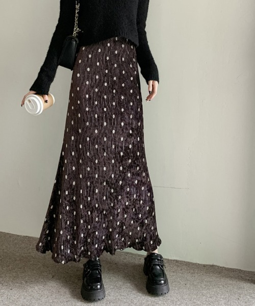 ブラック×ドット ロングスカート SINME(シンメ)のドットロングスカート
