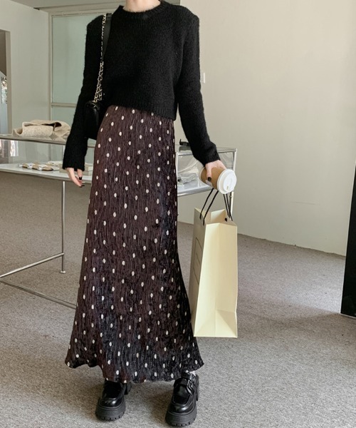 Doux Belle（ドゥーベル）の「ドット柄リブロングスカート（スカート・レディース・ブラック/ベージュ/ブラウン・MEDIUM）」の19枚目の写真