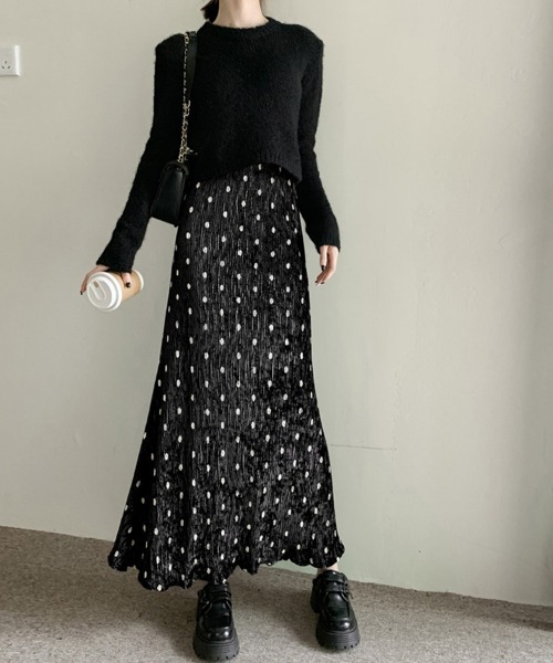 Doux Belle（ドゥーベル）の「ドット柄リブロングスカート（スカート・レディース・ブラック/ベージュ/ブラウン・MEDIUM）」の21枚目の写真