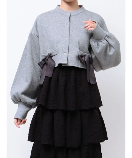 merry jenny（メリージェニー）の「リボンスナップカーディガン（カーディガン/ボレロ・レディース・グレー/オフホワイト・FREE）」の12枚目の写真