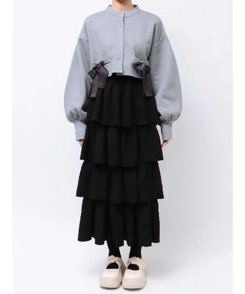 merry jenny（メリージェニー）の「リボンスナップカーディガン（カーディガン/ボレロ・レディース・グレー/オフホワイト・FREE）」の10枚目の写真