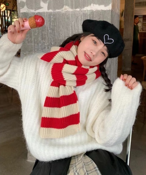 MGV（エムジーヴィー）の「ボーダーニットマフラー（マフラー・メンズ・レッド/ブルー/ブラック・FREE）」の3枚目の写真