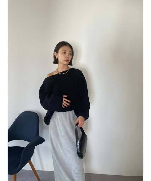 HANNE(アン)の「ローゲージニット(ニット/セーター・レディース・オフホワイト/ブラック・FREE)」の6枚目の写真