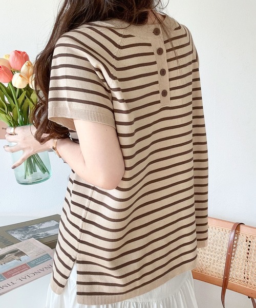 セール】大人の上品ボーダー。前後2wayヘンリーネックボーダーラグラン