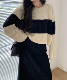 ショート丈 ラインニット