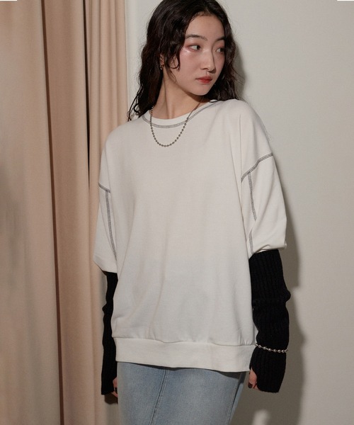 ECRIRE（エクリール）の「カラーステッチトレーナー（スウェット・レディース・オフホワイト/ブラック/サックスブルー・M/L）」の4枚目の写真