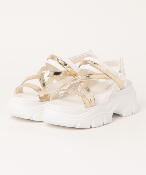 Noubel Voug Relax（ヌーベルヴォーグリラックス）の「ゴールドストラップボリュームソールスポーツサンダル（サンダル・レディース・ブラック/ホワイト・S/M/L/LL）」の16枚目の写真