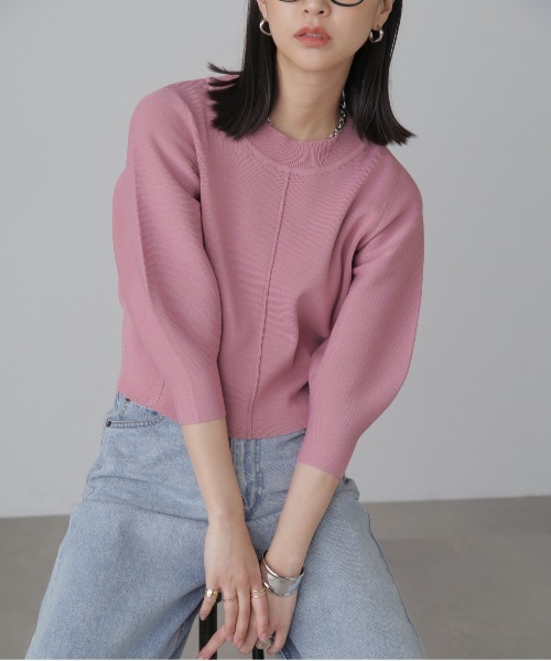 FREE'S MART（フリーズマート）の「［洗える］マシンウォッシャブル総針袖コクーン7分袖ニット（ニット/セーター・レディース・ピンク/ブラック/オフホワイト/ブルー・FREE）」の4枚目の写真