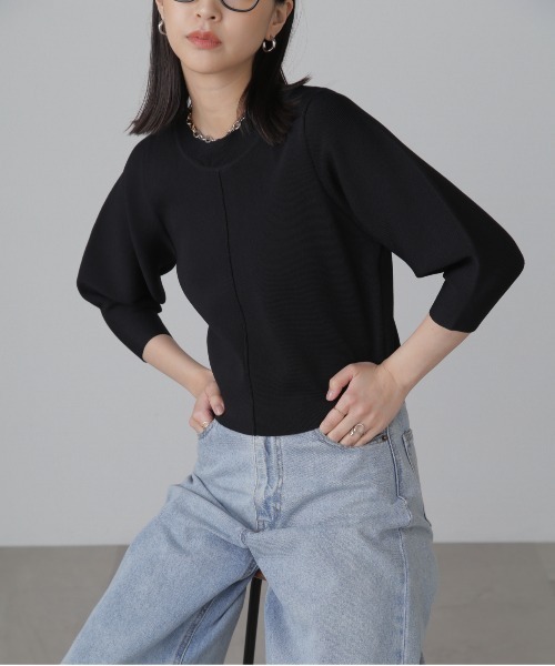 FREE'S MART（フリーズマート）の「［洗える］マシンウォッシャブル総針袖コクーン7分袖ニット（ニット/セーター・レディース・ピンク/ブラック/オフホワイト/ブルー・FREE）」の3枚目の写真