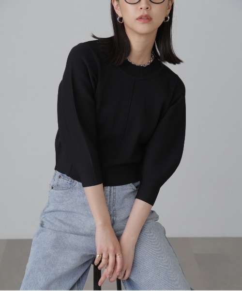 FREE'S MART（フリーズマート）の「［洗える］マシンウォッシャブル総針袖コクーン7分袖ニット（ニット/セーター・レディース・ピンク/ブラック/オフホワイト/ブルー・FREE）」の5枚目の写真