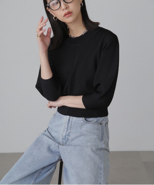 FREE'S MART（フリーズマート）の「［洗える］マシンウォッシャブル総針袖コクーン7分袖ニット（ニット/セーター・レディース・ピンク/ブラック/オフホワイト/ブルー・FREE）」の6枚目の写真