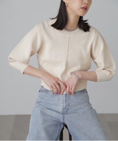 FREE'S MART（フリーズマート）の「［洗える］マシンウォッシャブル総針袖コクーン7分袖ニット（ニット/セーター・レディース・ピンク/ブラック/オフホワイト/ブルー・FREE）」の21枚目の写真