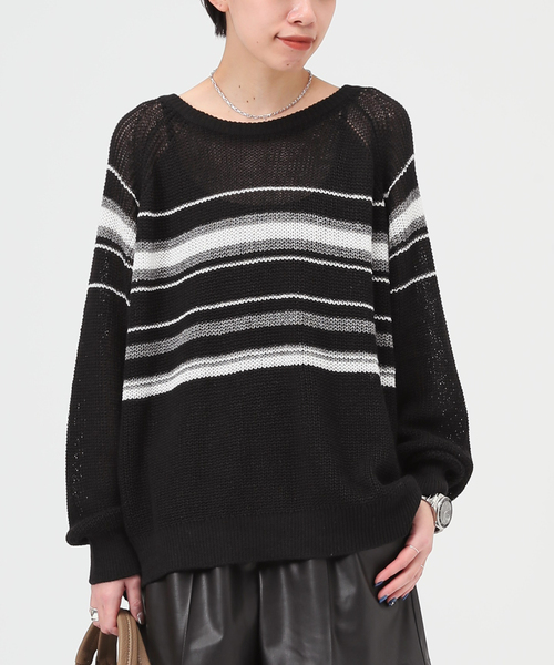 AP STUDIO（エーピーストゥディオ）の「カームボーダーニット（ニット/セーター・レディース・ブラック/ベージュ・FREE）」の2枚目の写真