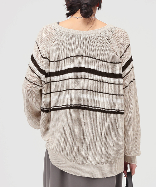 AP STUDIO（エーピーストゥディオ）の「カームボーダーニット（ニット/セーター・レディース・ブラック/ベージュ・FREE）」の9枚目の写真