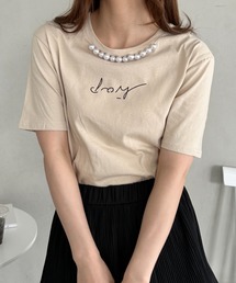 un+frame | パールモチーフロゴ半袖トップス(Tシャツ/カットソー)