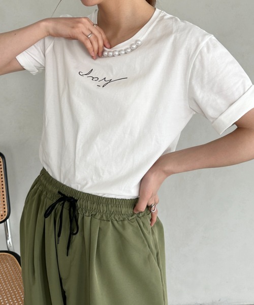 un+frame（アンフレーム）の「パールモチーフロゴ半袖トップス（Tシャツ/カットソー・レディース・ベージュ/ホワイト/ブラック・FREE）」の18枚目の写真