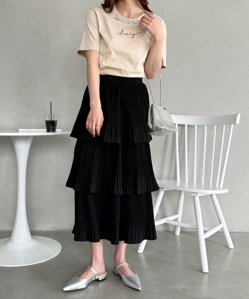 un+frame（アンフレーム）の「パールモチーフロゴ半袖トップス（Tシャツ/カットソー・レディース・ベージュ/ホワイト/ブラック・FREE）」の12枚目の写真