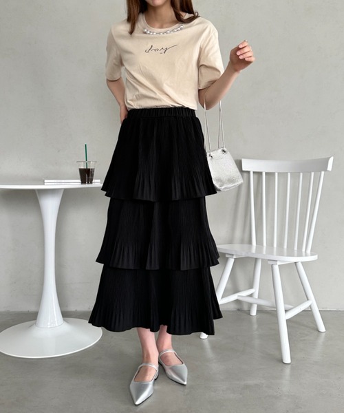 un+frame（アンフレーム）の「パールモチーフロゴ半袖トップス（Tシャツ/カットソー・レディース・ベージュ/ホワイト/ブラック・FREE）」の13枚目の写真