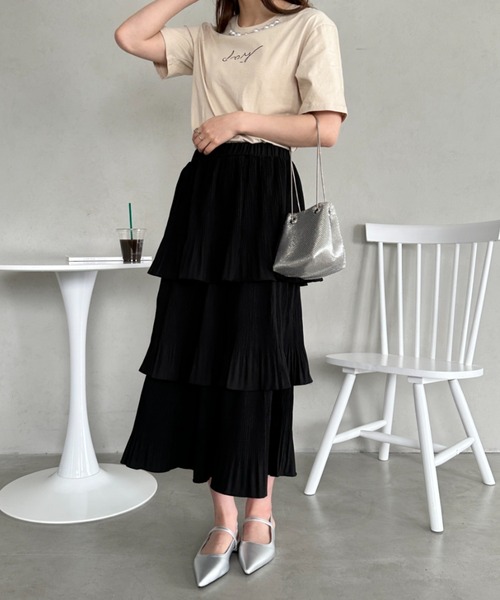 un+frame（アンフレーム）の「パールモチーフロゴ半袖トップス（Tシャツ/カットソー・レディース・ベージュ/ホワイト/ブラック・FREE）」の11枚目の写真