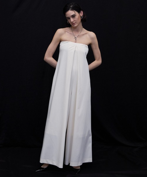JOSE MOON（ジョゼムーン）の「TACK BARE JUMPSUIT/タックベアジャンプスーツ（つなぎ/オールインワン・レディース・ホワイト/ブラック/グレー・36/38）」の2枚目の写真