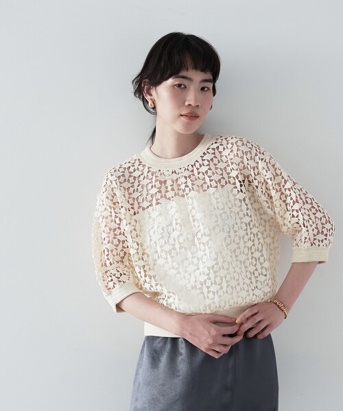 GALLEST（ギャレスト）の「◆レースクロップドトップス（シャツ/ブラウス・レディース・ブラック/ベージュ/オフホワイト・38）」の7枚目の写真