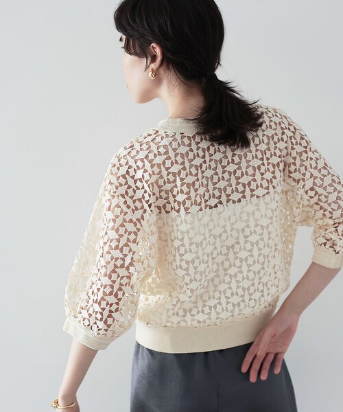 GALLEST（ギャレスト）の「◆レースクロップドトップス（シャツ/ブラウス・レディース・ブラック/ベージュ/オフホワイト・38）」の8枚目の写真