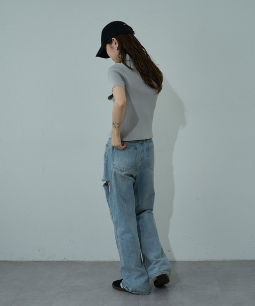 COLONY 2139（コロニートゥーワンスリーナイン）の「エステルヤーン半袖衿付きWジップトップス（カーディガン/ボレロ・レディース・ブラック/ホワイト/ライトグレー・FREE）」の15枚目の写真