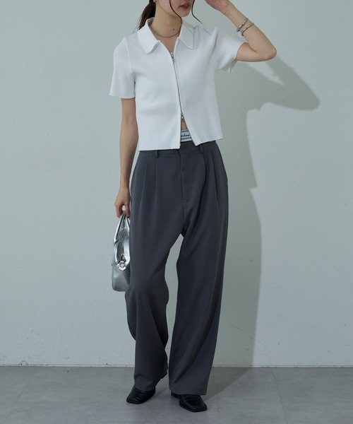 COLONY 2139（コロニートゥーワンスリーナイン）の「エステルヤーン半袖衿付きWジップトップス（カーディガン/ボレロ・レディース・ブラック/ホワイト/ライトグレー・FREE）」の5枚目の写真