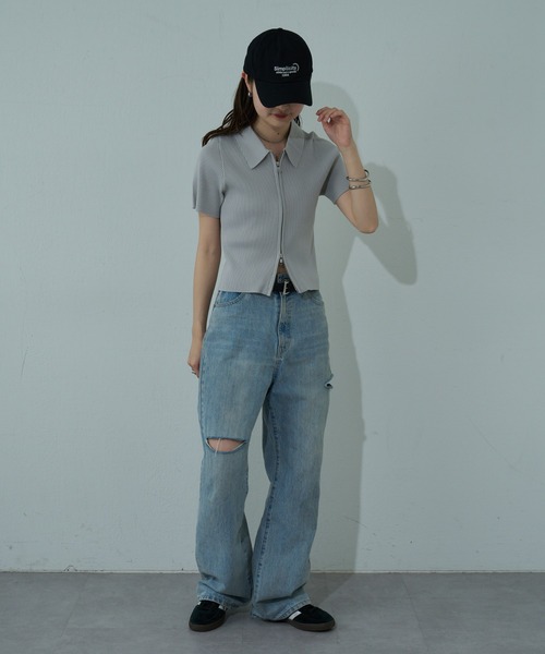 COLONY 2139（コロニートゥーワンスリーナイン）の「エステルヤーン半袖衿付きWジップトップス（カーディガン/ボレロ・レディース・ブラック/ホワイト/ライトグレー・FREE）」の17枚目の写真