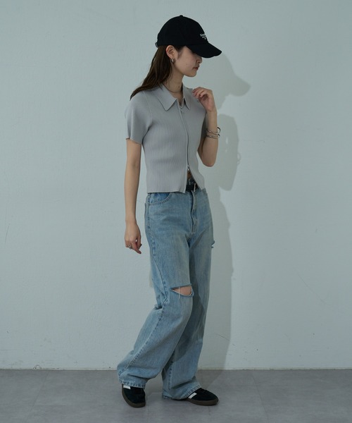 COLONY 2139（コロニートゥーワンスリーナイン）の「エステルヤーン半袖衿付きWジップトップス（カーディガン/ボレロ・レディース・ブラック/ホワイト/ライトグレー・FREE）」の16枚目の写真