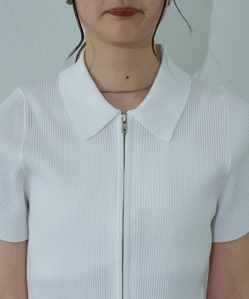 COLONY 2139（コロニートゥーワンスリーナイン）の「エステルヤーン半袖衿付きWジップトップス（カーディガン/ボレロ・レディース・ブラック/ホワイト/ライトグレー・FREE）」の9枚目の写真