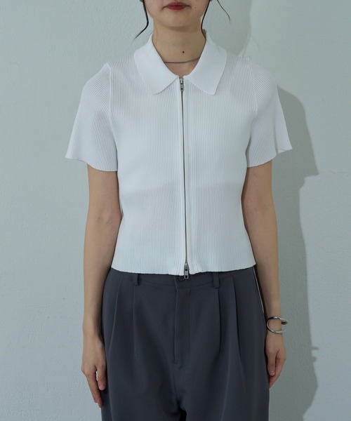 COLONY 2139（コロニートゥーワンスリーナイン）の「エステルヤーン半袖衿付きWジップトップス（カーディガン/ボレロ・レディース・ブラック/ホワイト/ライトグレー・FREE）」の13枚目の写真