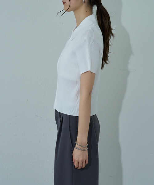 COLONY 2139（コロニートゥーワンスリーナイン）の「エステルヤーン半袖衿付きWジップトップス（カーディガン/ボレロ・レディース・ブラック/ホワイト/ライトグレー・FREE）」の12枚目の写真