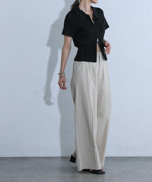 COLONY 2139（コロニートゥーワンスリーナイン）の「エステルヤーン半袖衿付きWジップトップス（カーディガン/ボレロ・レディース・ブラック/ホワイト/ライトグレー・FREE）」の19枚目の写真