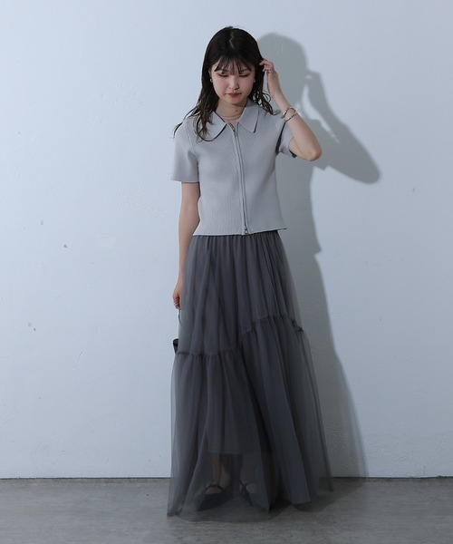 COLONY 2139（コロニートゥーワンスリーナイン）の「エステルヤーン半袖衿付きWジップトップス（カーディガン/ボレロ・レディース・ブラック/ホワイト/ライトグレー・FREE）」の20枚目の写真