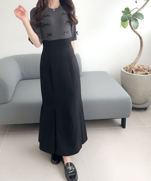 mily bilet(ミウィビレット)の「【mily bilet】程よい甘さとレトロムードが愛らしい。リボン使いリブ編みサマーニット(ニット/セーター・レディース・アイボリー/パープル/チャコールグレー・SMALL/MEDIUM/LARGE/X-LARGE)」の16枚目の写真