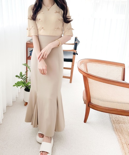 mily bilet(ミウィビレット)の「【mily bilet】程よい甘さとレトロムードが愛らしい。リボン使いリブ編みサマーニット(ニット/セーター・レディース・アイボリー/パープル/チャコールグレー・SMALL/MEDIUM/LARGE/X-LARGE)」の11枚目の写真