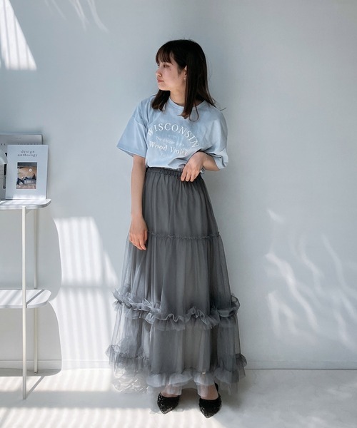 AS KNOW AS plus（アズノゥアズプラス）の「◎フリルチュールロングスカート（スカート・レディース・チャコールグレー/アイボリー/ブラック・FREE）」の8枚目の写真