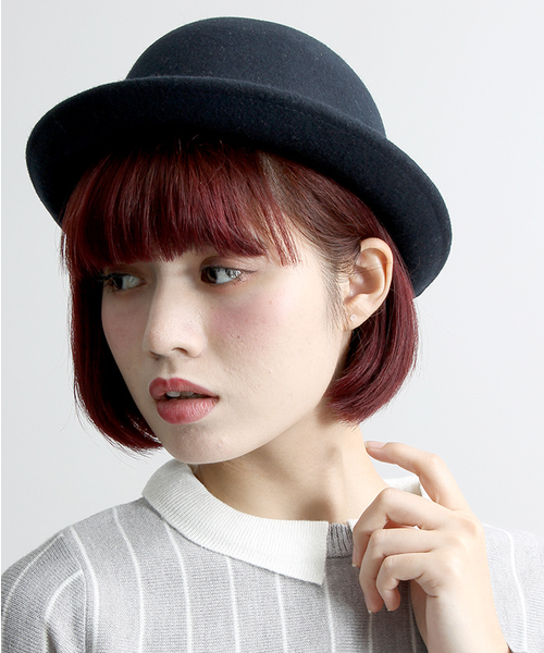 WEGO(ウィゴー)の「WEGO/ フェルトボーラーハット(ハット・レディース・ブラック/ワイン/キャメル/ダークグレー/ネイビー・FREE)」の3枚目の写真