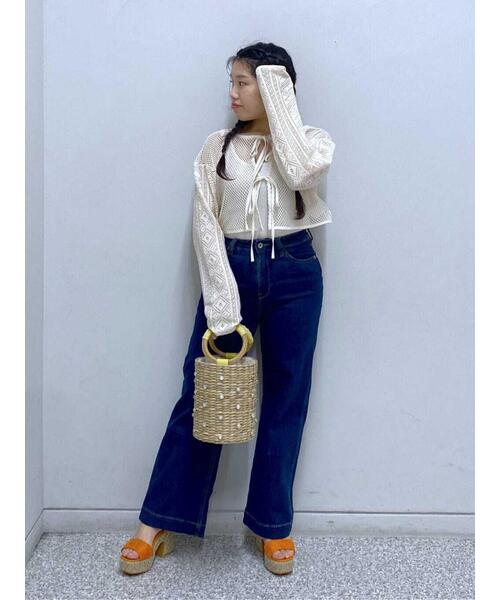 FREE'S MART（フリーズマート）の「◆前後2WAYダブルリボンメッシュカーディガン（カーディガン/ボレロ・レディース・イエロー/ホワイト/ブルー/ブラック・FREE）」の5枚目の写真