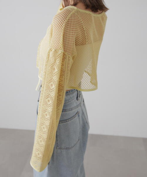 FREE'S MART（フリーズマート）の「◆前後2WAYダブルリボンメッシュカーディガン（カーディガン/ボレロ・レディース・イエロー/ホワイト/ブルー/ブラック・FREE）」の8枚目の写真